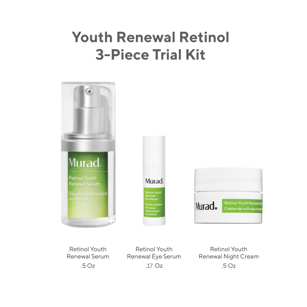 Murad Youth Renewal Serum bottle, compact retinol formula for smoother skin.