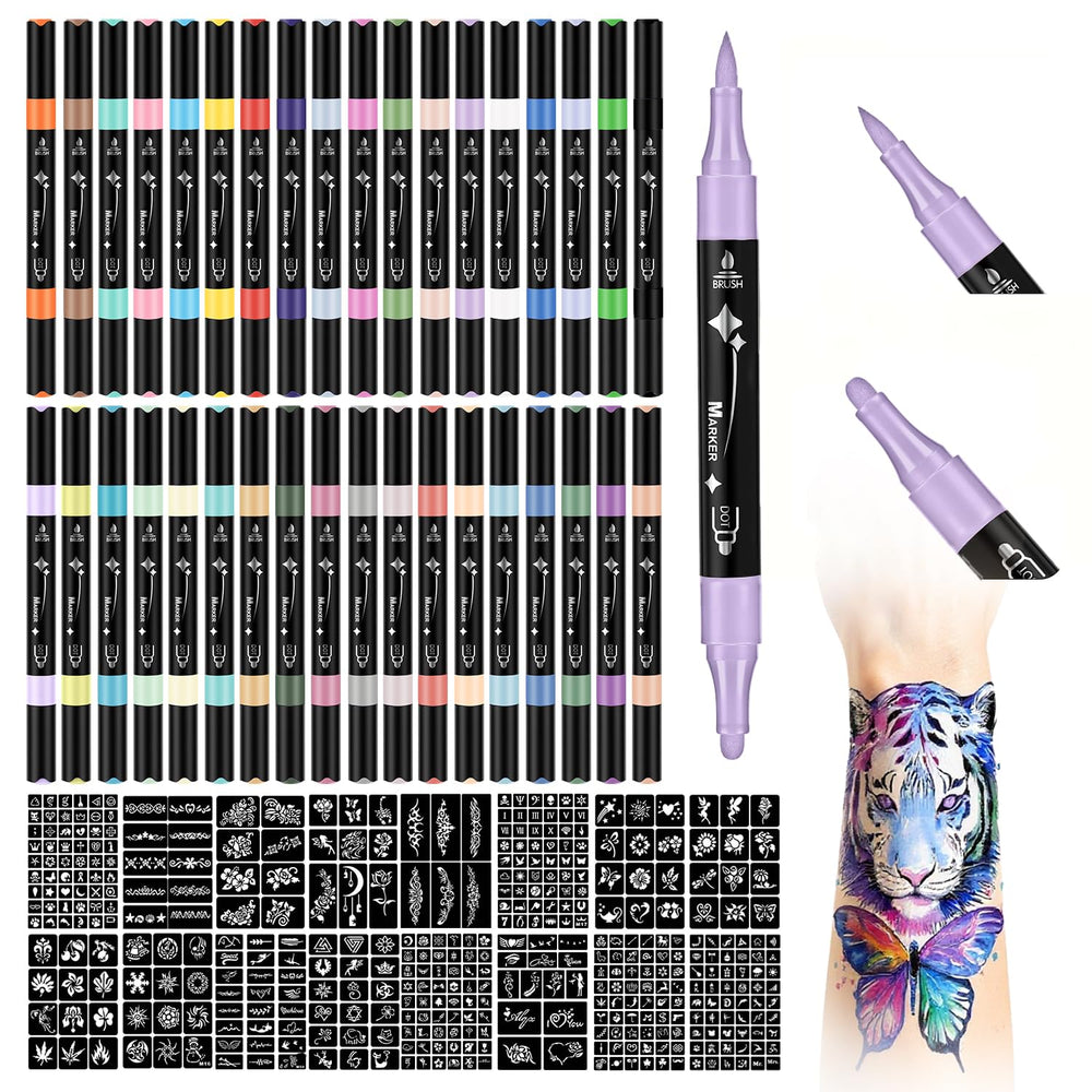 MUREND temporary tattoos markers kit with 36-color assortment for vibrant, creative designs.