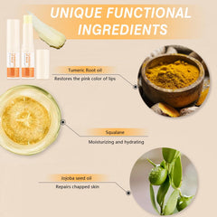 MUREND turmeric lip balm with oils nourishes lips for lasting moisture.