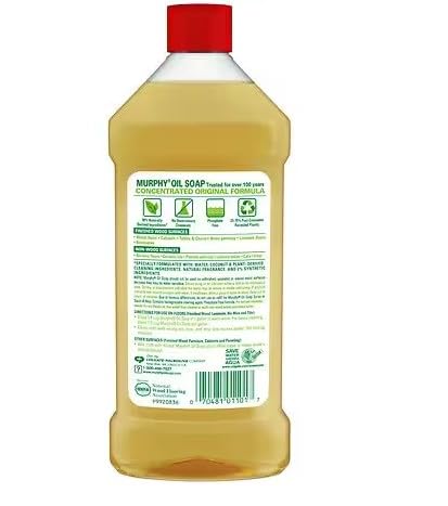 Murphy Oil Soap Original on wood and laminate surfaces for gentle, residue-free cleaning.