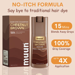 Muun Chestnut Brown Hair Dye Shampoo accessories included for simple at-home coloring