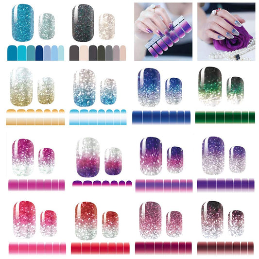 mwellewm 14 sheets gradient glitter nail stickers full wraps for glamorous nails