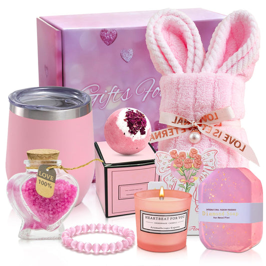 MXIAOJIN Valentine's gift box unboxing in calming pink tones, perfect for a thoughtful surprise.