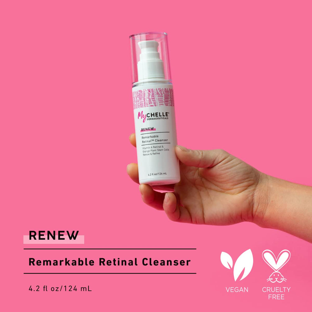 MyCHELLE Renew collection bottle emphasizes hydration and renewal.