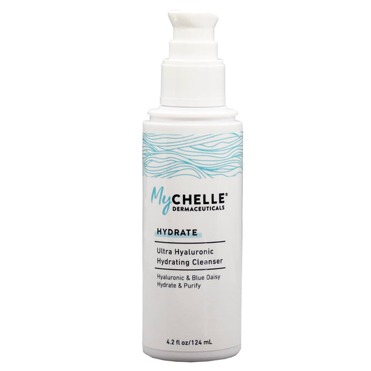 MyCHELLE Ultra Hyaluronic Hydrating Cleanser bottle for gentle daily hydration.