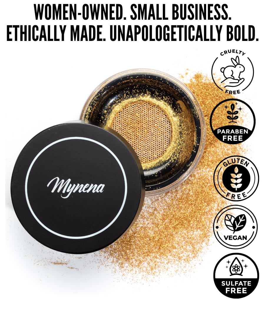 Mynena Golden Face Highlighter cruelty-free label indicating safe formula.