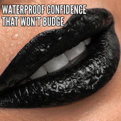 Mynena Matte Lipstick Black texture detail emphasizes smooth, non-drying application.