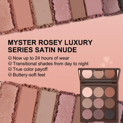 MYSTER ROSEY palette swatches display rich matte browns and taupes