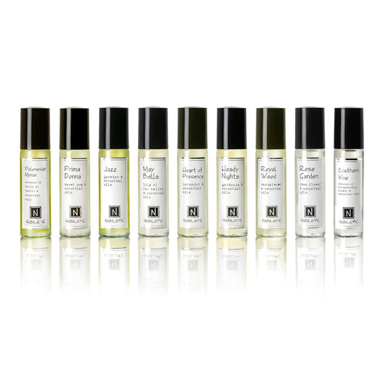 Nabila K Polynesian Monoi roll-on bottle for all-day, travel-friendly fragrance