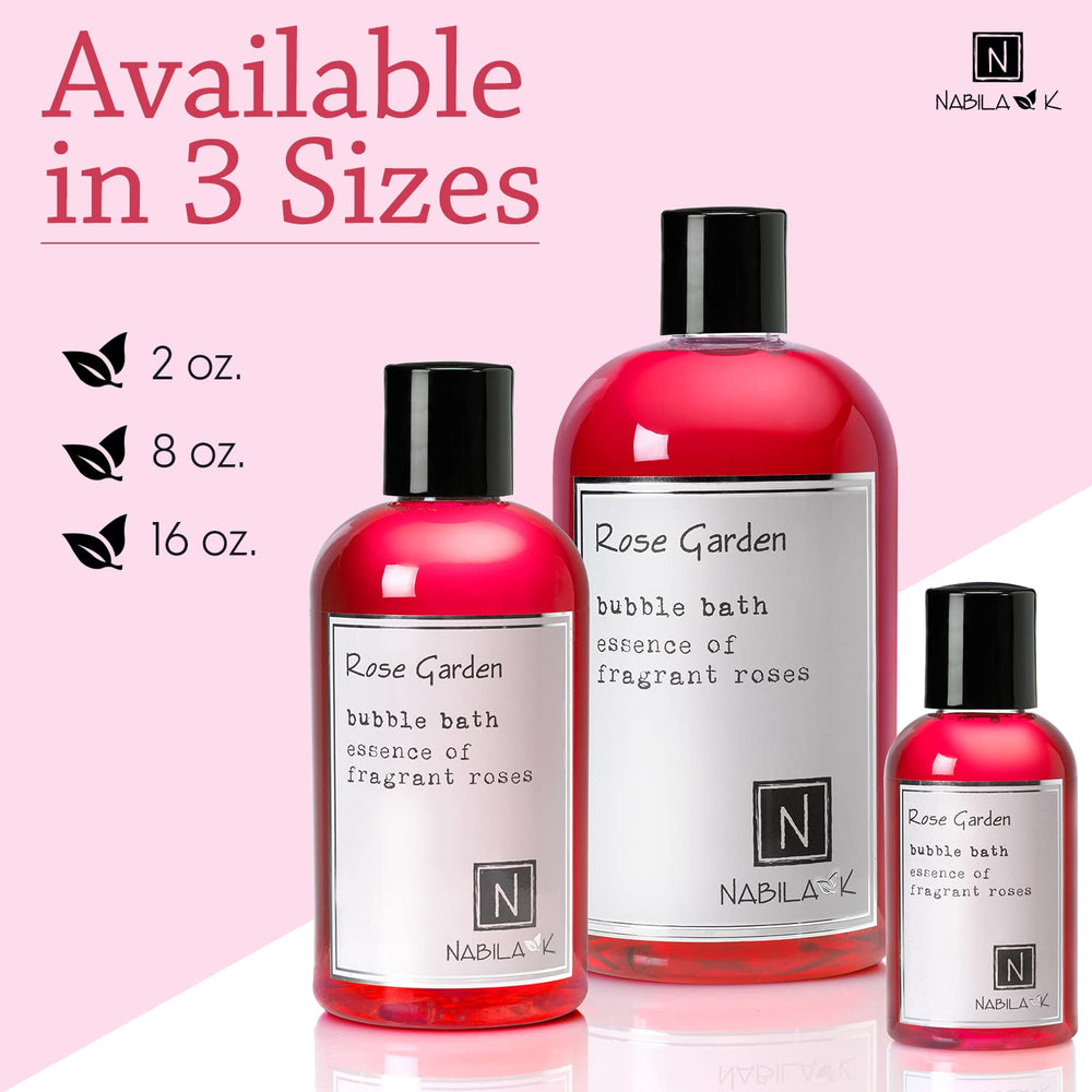 Nabila K Rose Garden Bubble Bath ingredients list close-up.