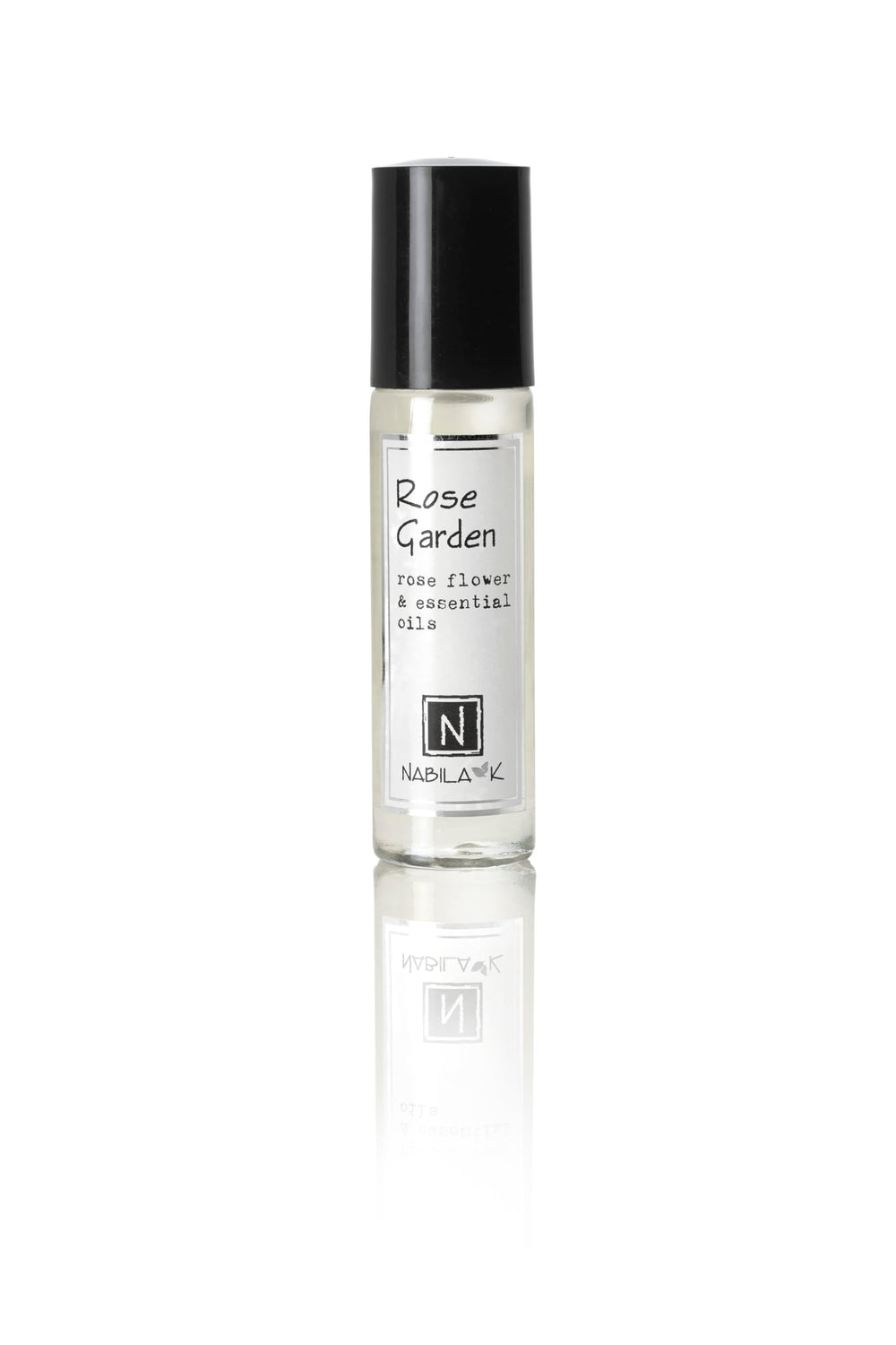 Nabila K Rose Garden roll-on bottle close-up showing premium rose oil for daily freshness