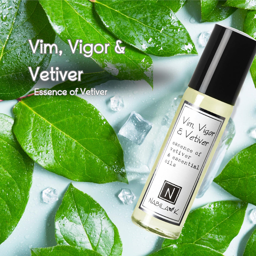Nabila K Vim roll-on applied to pulse points for subtle, lasting scent.