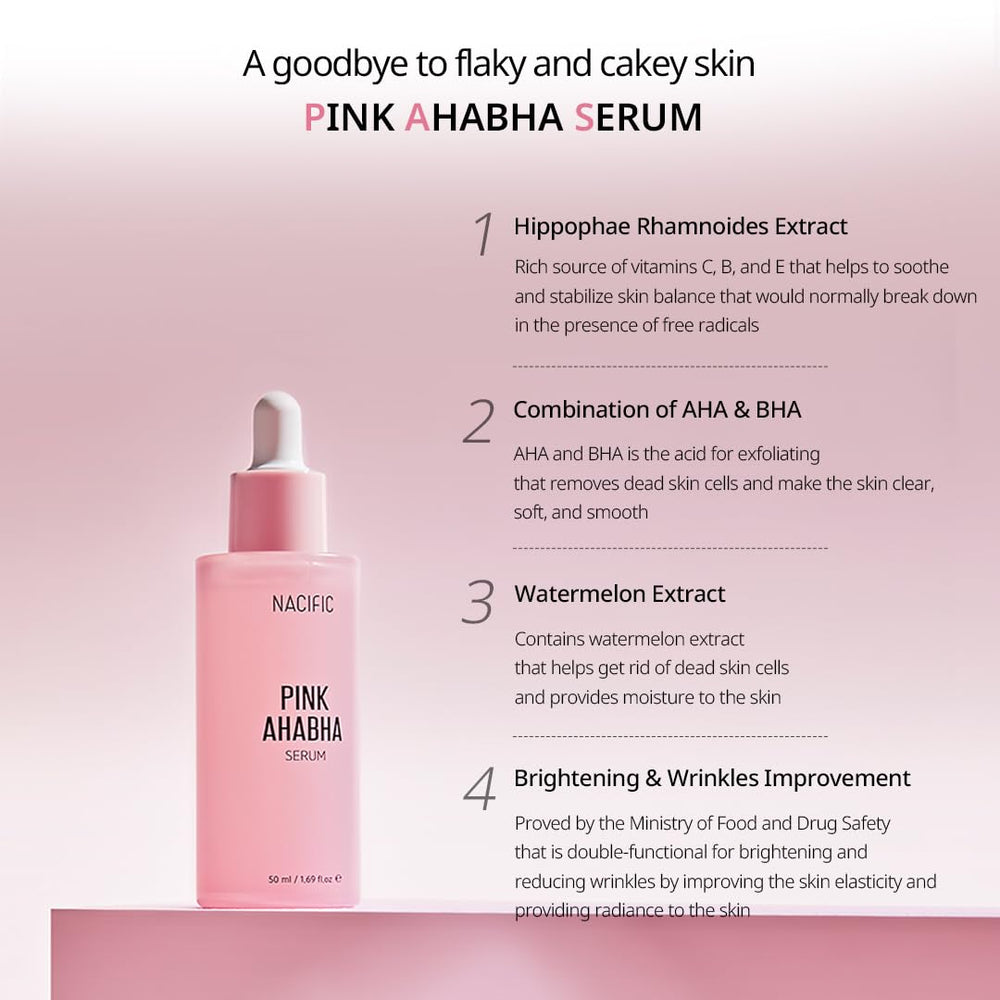 NACIFIC Pink AhaBha serum dropper close-up for smooth texture.