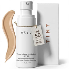 NAELI anti-aging tinted moisturizer bottle offering lightweight hydration and sun protection.