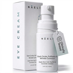 NAELI eye cream bottle with apple stem cell complex for firming under-eye skin.
