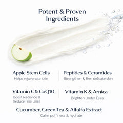 NAELI eye cream bottle highlights hyaluronic acid and vitamins for hydration.