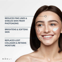 NAELI moisturizer texture close-up shows lightweight, non-greasy feel