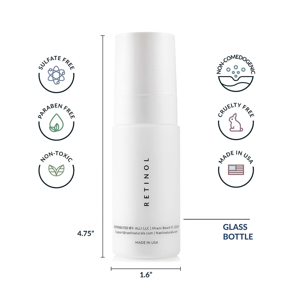 NAELI Retinoid Cream packaging featuring USA-made, ethical, cruelty-free credentials