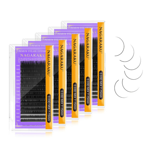 NAGARAKU 0.03mm D-curl lashes close-up, natural extensions