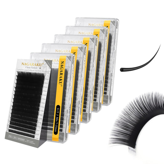 NAGARAKU 5 trays of matte black lashes for natural, lightweight extensions in salons.