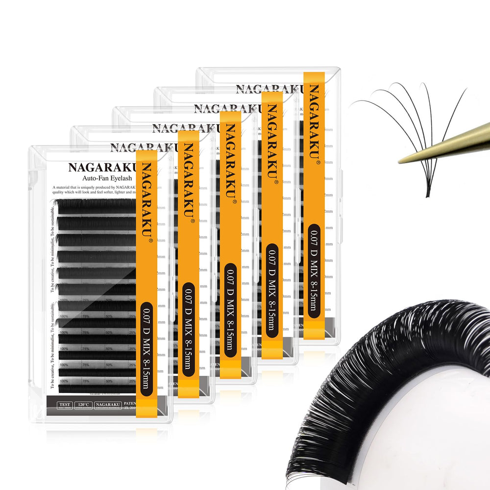 NAGARAKU Easy Fan eyelashes in a 5-tray pack for quick, consistent fans