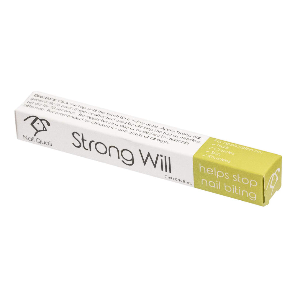 Nail Quail Strong Will on-the-go solution for biting habit support.