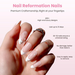 Nail Reformation French pearl nails deliver a chic, salon-worthy finish.
