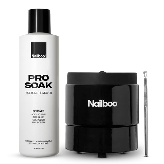 Nailboo acetone remover bowl setup for easy, mess-free at-home removal.