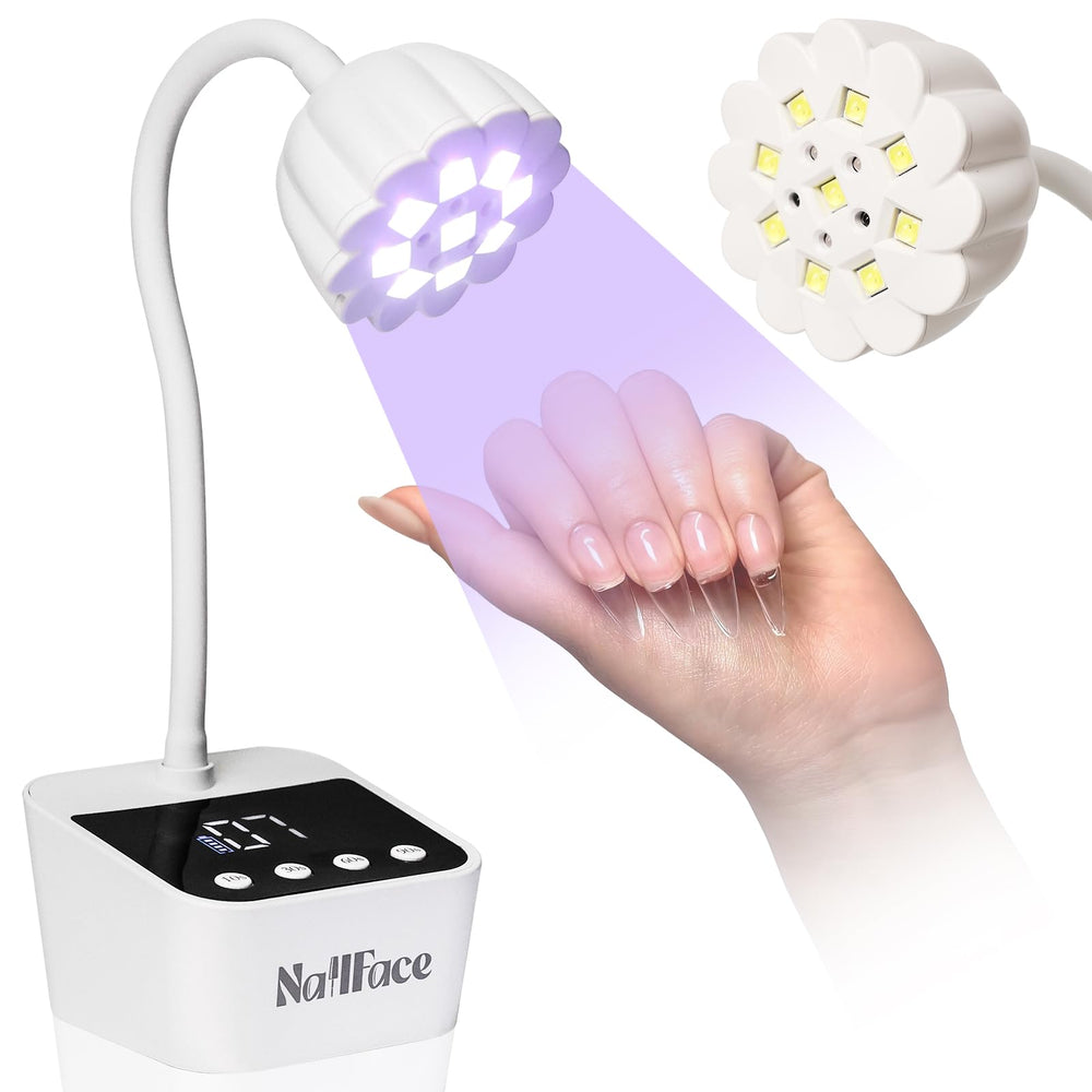 NailFace Flash Cure Lamp with gooseneck setup for precise, full coverage during curing