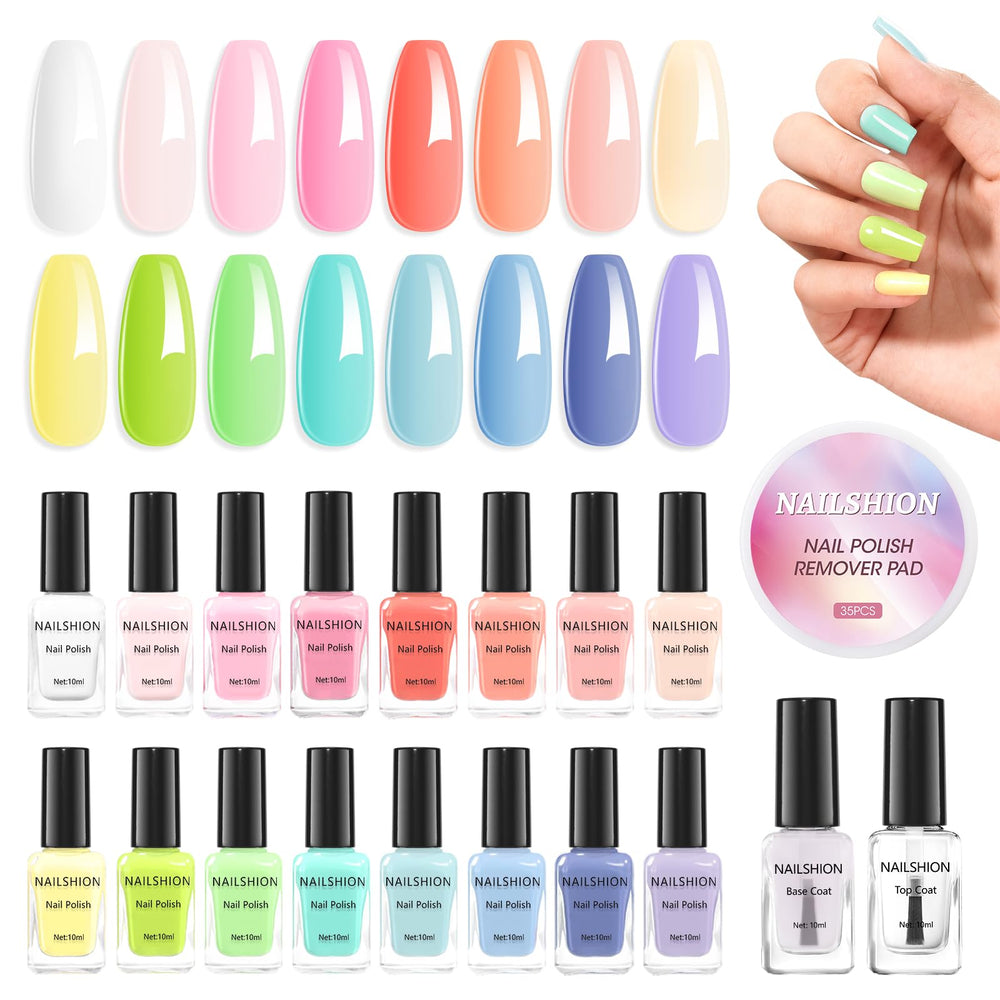 Nailshion pastel nail polish set overview showcasing 16 colors for versatile nail art.