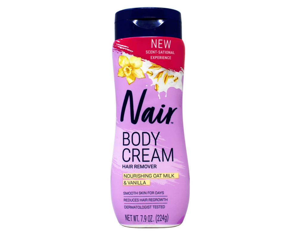 Close-up of Nair cream texture, suggesting gentle dermatologist-tested formula for soft skin
