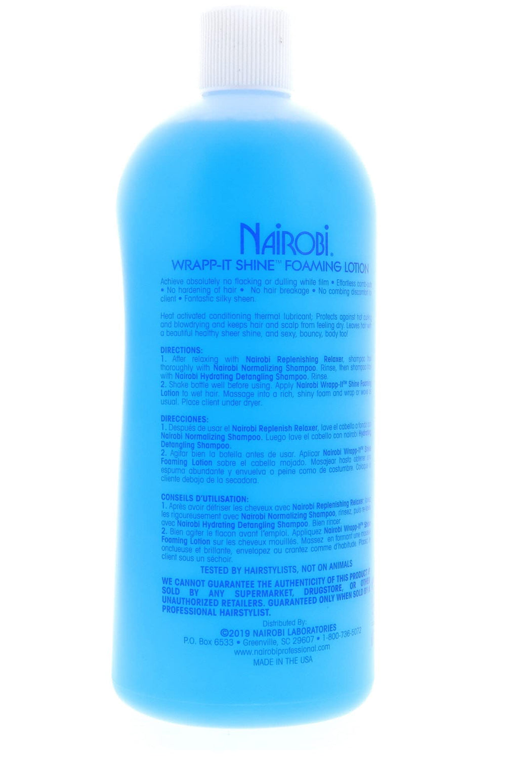 Nairobi Wrapp It Shine back-label detail describes usage and size