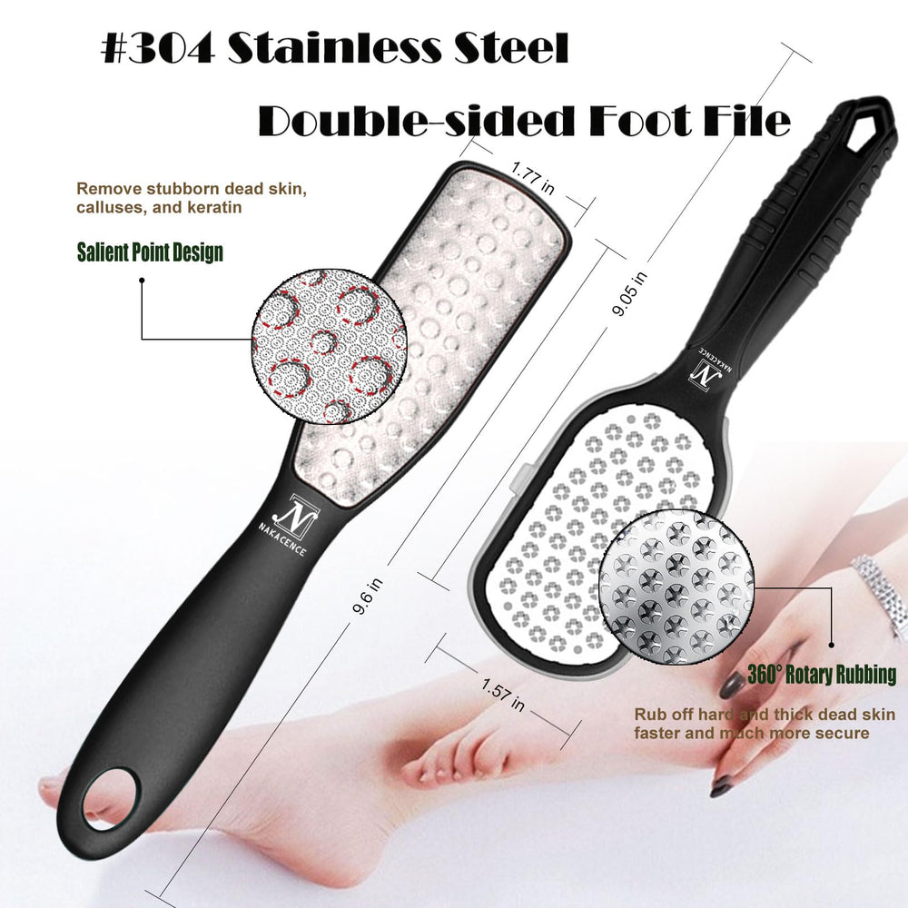 Nakacence foot file with non-slip handle for secure grip during use.