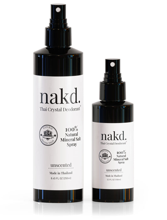 nakd. Thai Crystal Deodorant Spray regular bottle with aluminum-free mineral formula for daily use