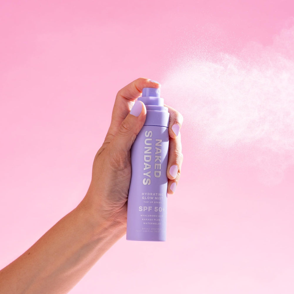 Naked Sundays SPF 50 bottle close-up reveals clear formula with no white cast
