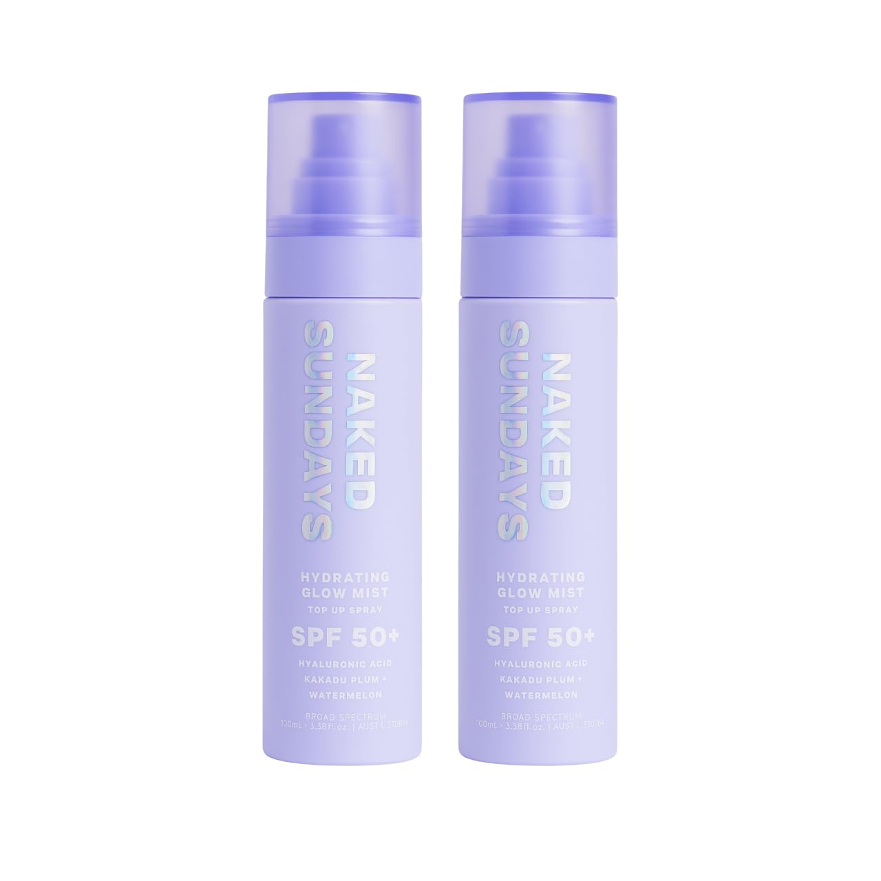 Naked Sundays SPF 50 Hydrating Glow Mist bottle highlights lightweight hydration for daily wear