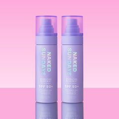 Naked Sundays SPF 50 setting mist applied over makeup showing makeup-friendly reapplication