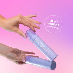 Makeup-setting spray shown helping control shine and add radiance.