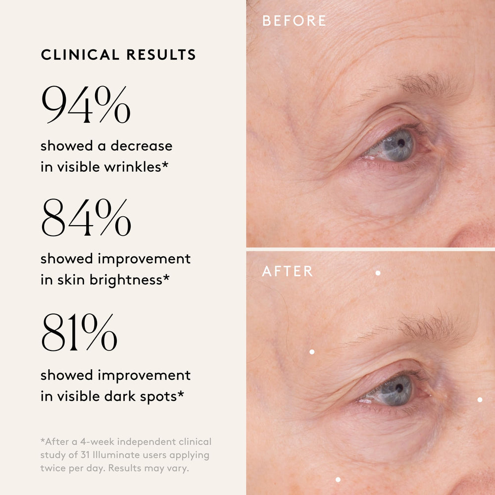 Close-up of a serum droplet from Illuminate BC+ for smooth texture and glow.