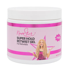 NappStar pink-jar Super Hold Retwist Gel offers long-lasting locs hold.