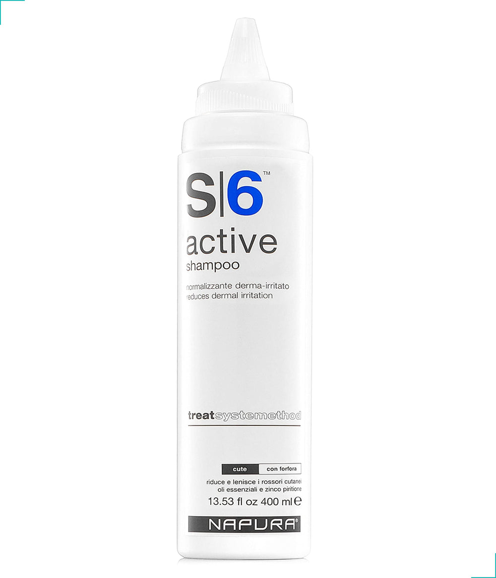 NAPURA S6 Active Shampoo with tea tree oil for soothing scalp and cleansing.
