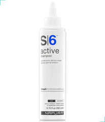NAPURA S6 anti-dandruff shampoo bottle on bathroom shelf for clear scalp