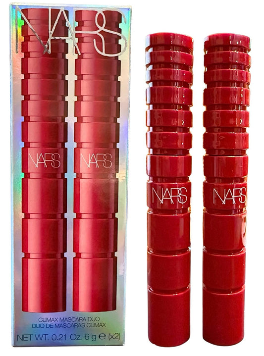 NARS Climax Mascara Duo Explicit Black bottles show rich pigment for dramatic definition.