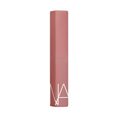 NARS Powermatte Sweet Disposition on lips, bold pink-beige color.