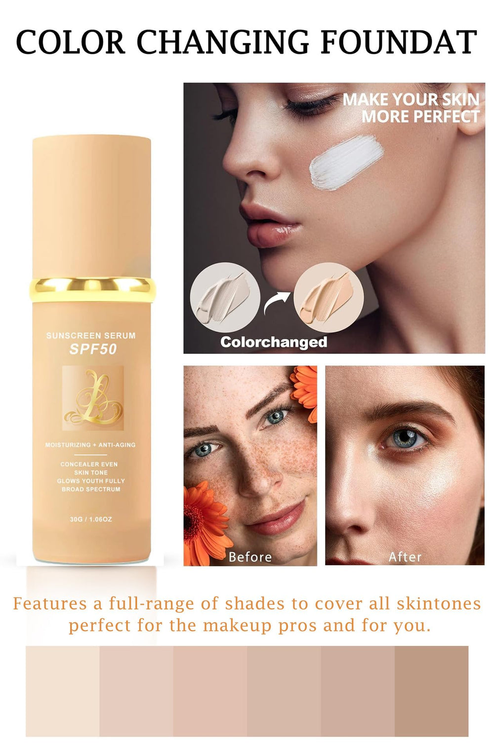 Narvokey 4-in-1 foundation with SPF 50+ for sun protection and even skin tone.