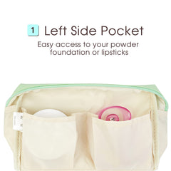 Narwey large green makeup bag with secure zip-top closure.