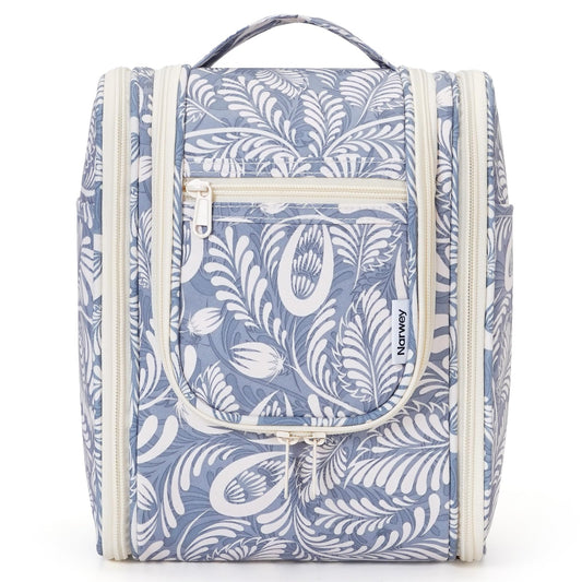 Narwey small hanging toiletry bag with roomy main compartment ideal for travel-sized products.