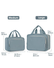 Narwey travel toiletry bag showing organized compartments to reach toiletries quickly.