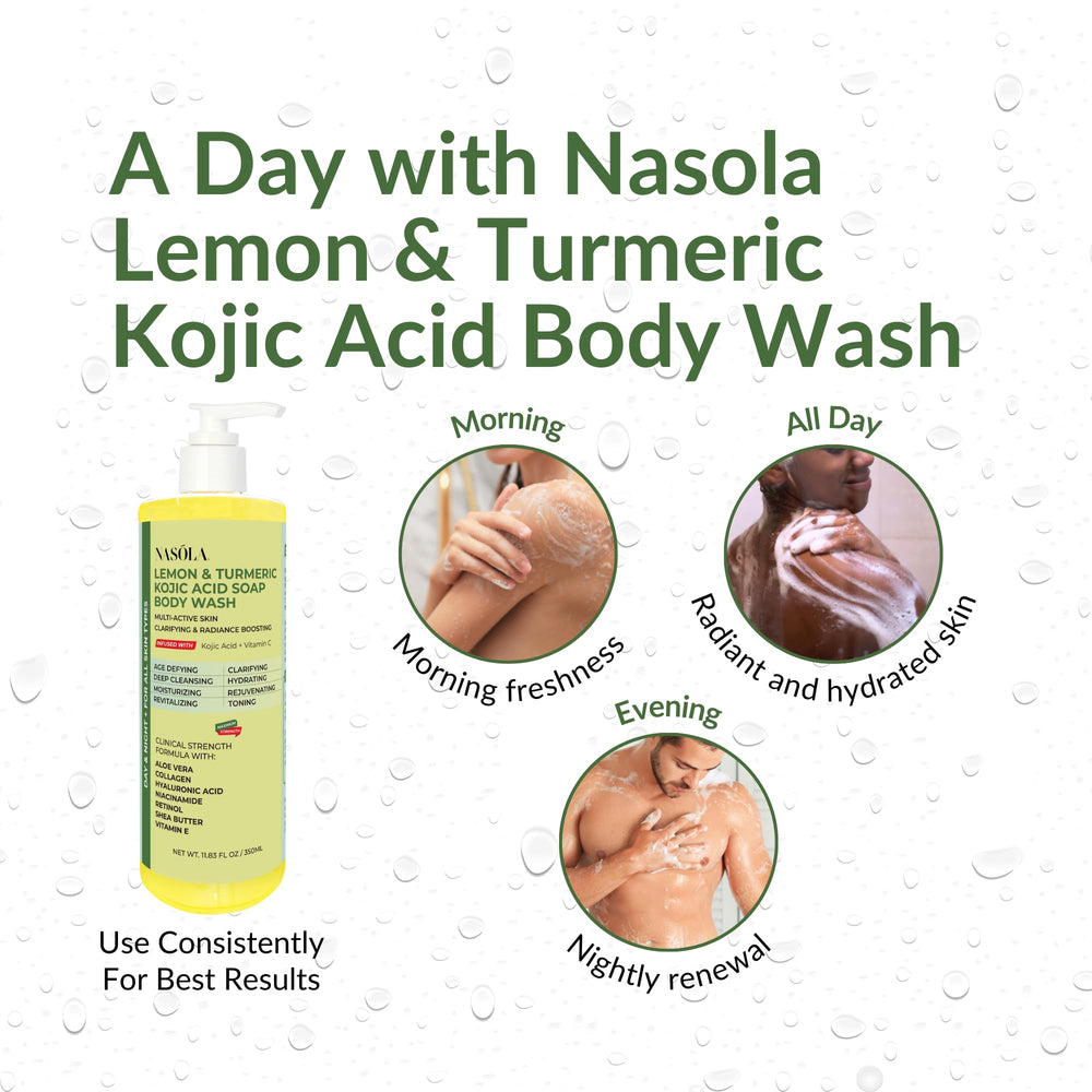 Nasola lemon-turmeric ingredients visual features kojic acid, turmeric, and vitamin C.