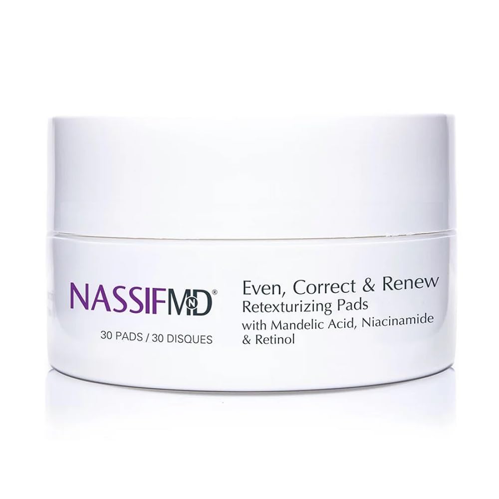 NassifMD Even, Correct & Renew pads in pack shot showing texture refinement potential